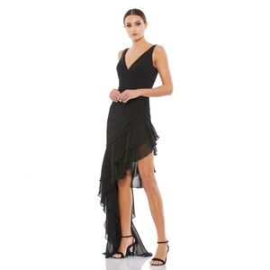 NEW Mac Duggal 49487 Black V-Neck Asymmetric Dress - Sz 6